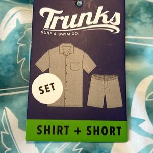 Trunks Beachwear XXL Set Shirt + Swim shorts greenish blue palm leaves print NWT